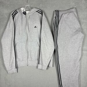 Adidas Tracksuit Men’s 2XL Gray Fleece Hoodie Sweatpants Hip Hop Y2K Street Wear
